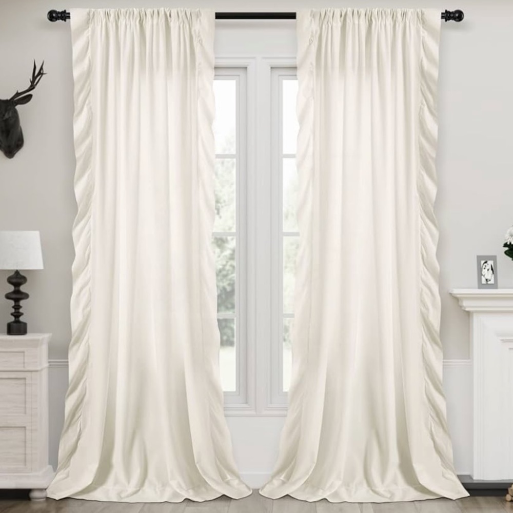 Cream ruffle curtains 84in Long